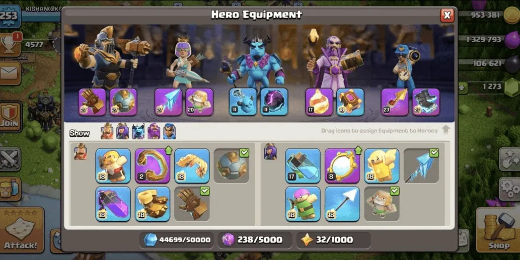 COC518 SULTAN ACCOUNT TH17 Legendary Background Max Heroes 100 100 74 69 50 Strong Equipment Joss (G)